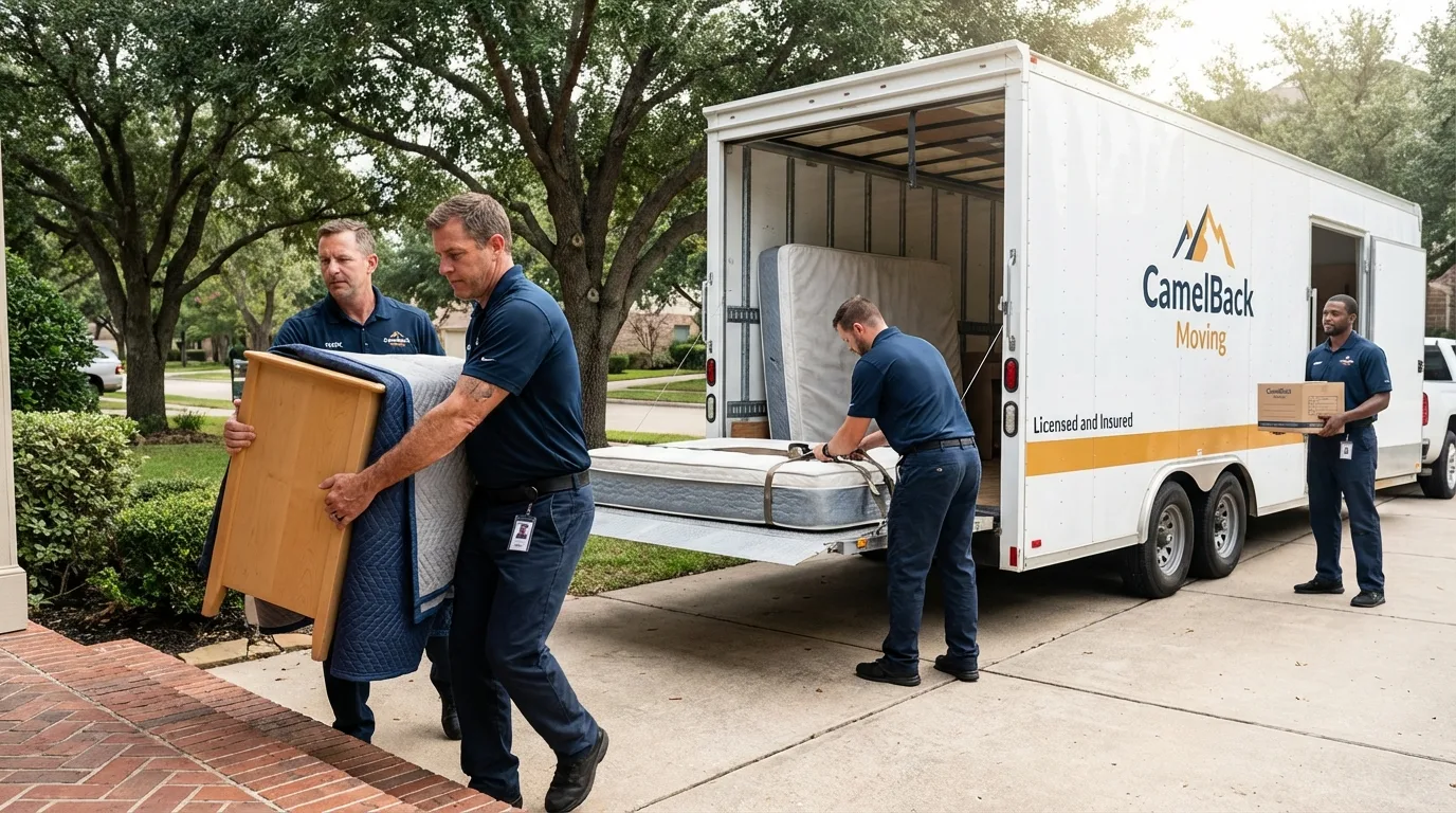 Crew loading residential truck for cross-state move from Edgar, WI